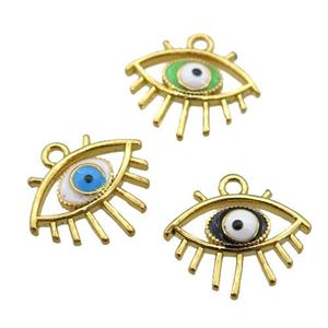 copper Evil eye pendant with enamel, gold plated, mixed, approx 13-14mm [FN25551]