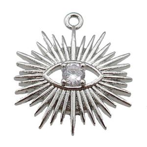 copper All Seeing Eye charm pendant paved zircon, platinum plated, approx 18mm [FN25552]