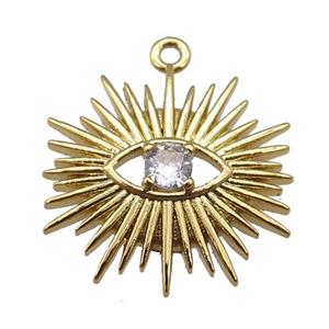 copper All Seeing Eye charm pendant paved zircon, gold plated, approx 18mm [FN25553]