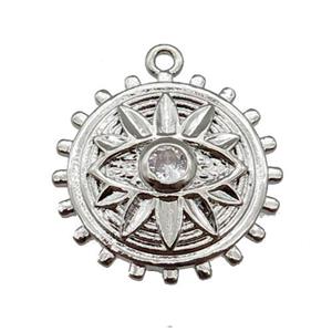 copper Eye charm pendant paved zircon, platinum plated, approx 18mm [FN25555]