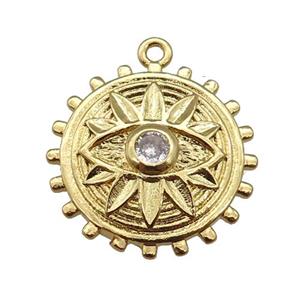 copper Eye charm pendant paved zircon, gold plated, approx 18mm [FN25556]