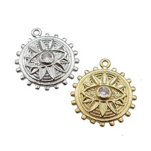 copper Eye charm pendant paved zircon, mixed, approx 18mm [FN25557]