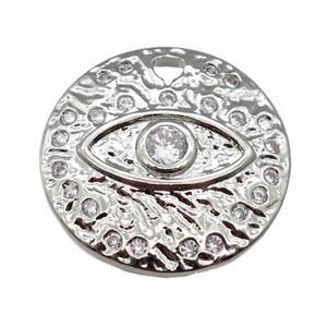 copper Eye charm pendant paved zircon, circle, platinum plated, approx 18mm [FN25558]