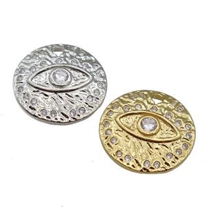 copper Eye charm pendant paved zircon, circle, mixed, approx 18mm [FN25560]