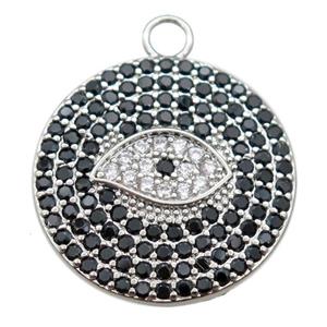 copper Eye charm pendant paved zircon, circle, platinum plated, approx 22mm dia [FN25564]
