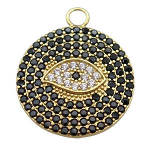 copper Eye charm pendant paved zircon, circle, gold plated, approx 22mm dia [FN25565]