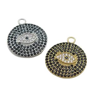 copper Eye charm pendant paved zircon, circle, mixed, approx 22mm dia [FN25566]