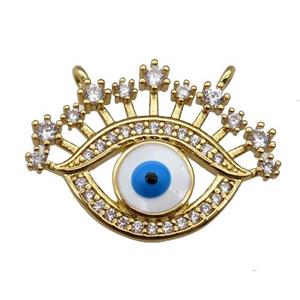 copper Eye pendant paved zircon with white enamel, gold plated, approx 17-22mm [FN25568]