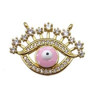copper Eye pendant paved zircon with pink enamel, gold plated, approx 17-22mm [FN25572]