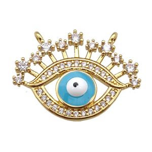copper Eye pendant paved zircon with lt.blue enamel, gold plated, approx 17-22mm [FN25573]