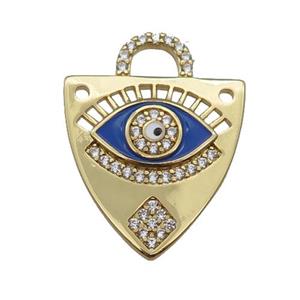 copper shield pendant paved zircon with blue enamel Eye, gold plated, approx 17-22mm [FN25577]