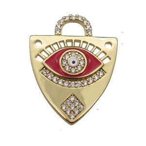 copper shield pendant paved zircon with red enamel Eye, gold plated, approx 17-22mm [FN25578]
