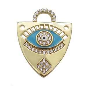 copper shield pendant paved zircon with lt.blue enamel Eye, gold plated, approx 17-22mm [FN25582]