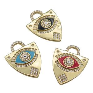 copper shield pendant paved zircon with enamel Eye, gold plated, mixed, approx 17-22mm [FN25583]