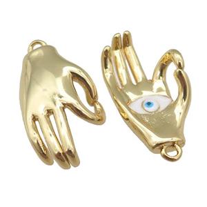 copper hand pendant with white enamel eye, gold plated, approx 11-20mm [FN25584]