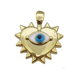 copper Heart pendant with white enamel evil eye, gold plated, approx 13-14mm [FN25585]