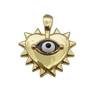copper Heart pendant with black enamel evil eye, gold plated, approx 13-14mm [FN25586]
