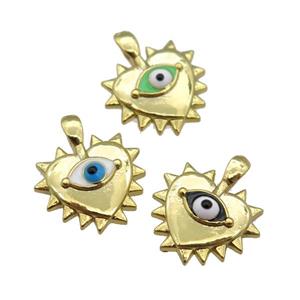 copper Heart pendant with enamel evil eye, gold plated, mixed, approx 13-14mm [FN25588]
