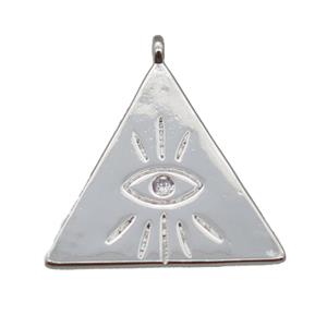copper Triangle pendant with eye paved zircon, platinum plated, approx 22mm [FN25589]