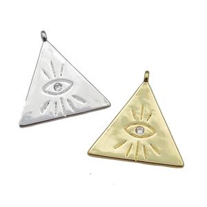copper Triangle pendant with eye paved zircon, mixed, approx 22mm [FN25591]
