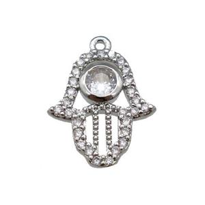 copper hamsahand pendant paved zircon, platinum plated, approx 12-14mm [FN25592]