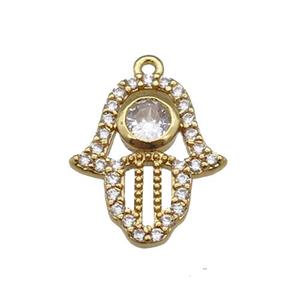 copper hamsahand pendant paved zircon, gold plated, approx 12-14mm [FN25593]