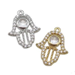 copper hamsahand pendant paved zircon, mixed, approx 12-14mm [FN25594]