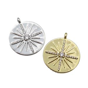 copper circle pendant paved zircon with star, mixed, approx 20mm dia [FN25597]