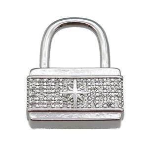 copper Lock pendant paved zircon, platinum plated, approx 19-23mm [FN25610]