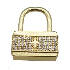 copper Lock pendant paved zircon, gold plated, approx 19-23mm [FN25611]