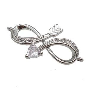 copper Infinity connector paved zircon, platinum plated, approx 16-24mm [FN25625]