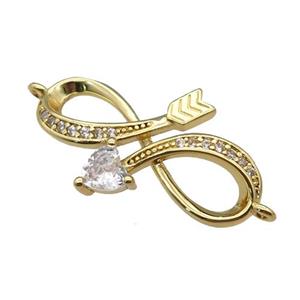 copper Infinity connector paved zircon, gold plated, approx 16-24mm [FN25626]