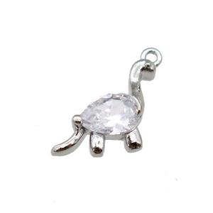 copper dragon pendant paved zircon, platinum plated, approx 9-12mm [FN25631]