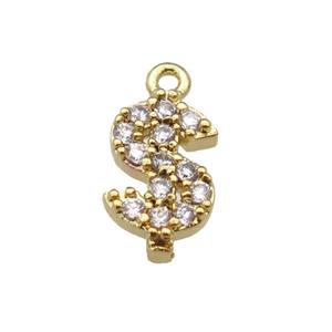 copper Dollar Symbols pendant paved zircon, gold plated, approx 6-8mm [FN25637]