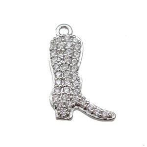 copper cowboy boot pendant paved zircon, shoe, platinum plated, approx 12-16mm [FN25639]
