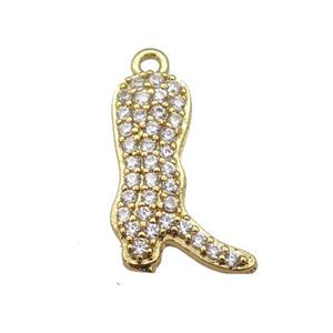 copper cowboy boot pendant paved zircon, shoe, gold plated, approx 12-16mm [FN25640]