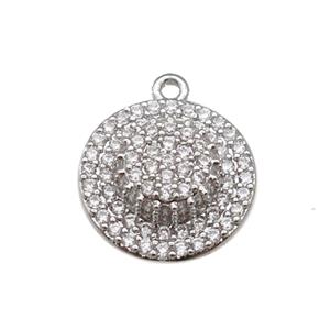 copper Cap charm pendant paved zircon, platinum plated, approx 15mm [FN25645]