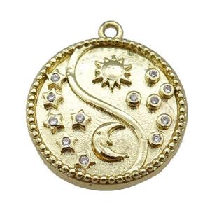 Copper Taichi Pendant Pave Zirconia Yinyang Sun Moon Gold Plated, approx 19mm dia [FN25651]