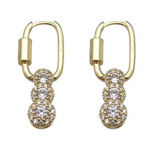 copper latchback earring paved zircon, gold plated, approx 8-18mm, 14-20mm [FN25655]