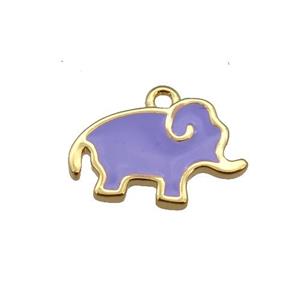 copper elephant pendant with lavender enamel, gold plated, approx 10-13mm [FN25661]