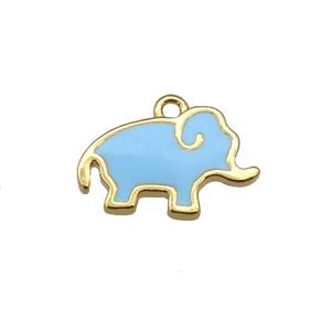 copper elephant pendant with lt.blue enamel, gold plated, approx 10-13mm [FN25662]