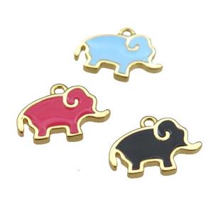 copper elephant pendant with enamel, gold plated, mixed, approx 10-13mm [FN25663]