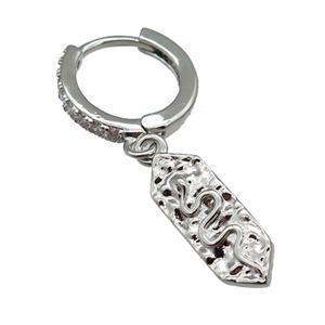copper Hoop Earring paved zircon, snake, platinum plated, approx 6-16mm, 14mm dia [FN25679]