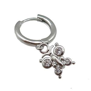 copper Hoop Earring paved zircon, butterfly, platinum plated, approx 9mm, 14mm dia [FN25680]
