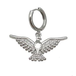 copper Hoop Earring paved zircon, hawk, platinum plated, approx 16-34mm, 14mm dia [FN25682]