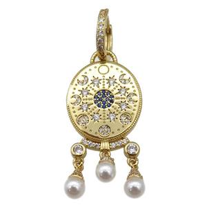 copper Hoop Earring paved zircon, moon, gold plated, approx 19-35mm, 14mm dia [FN25684]