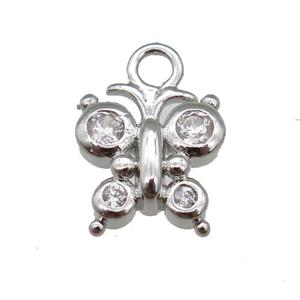 copper Butterfly pendant paved zircon, platinum plated, approx 9mm [FN25696]