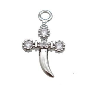 copper sword pendant paved zircon, platinum plated, approx 10-15mm [FN25699]
