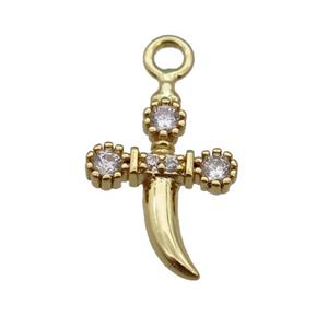 copper sword pendant paved zircon, gold plated, approx 10-15mm [FN25700]