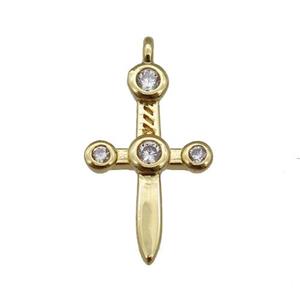 copper sword pendant paved zircon, gold plated, approx 10-16mm [FN25703]